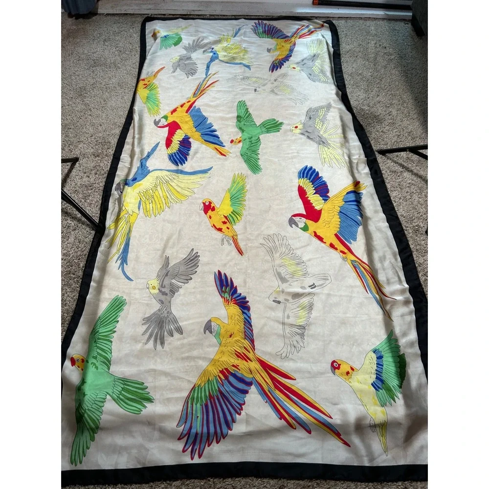 Tropical Bird Oversized Satin Scarf Wrap Resort Wear Vacation Beach Costal